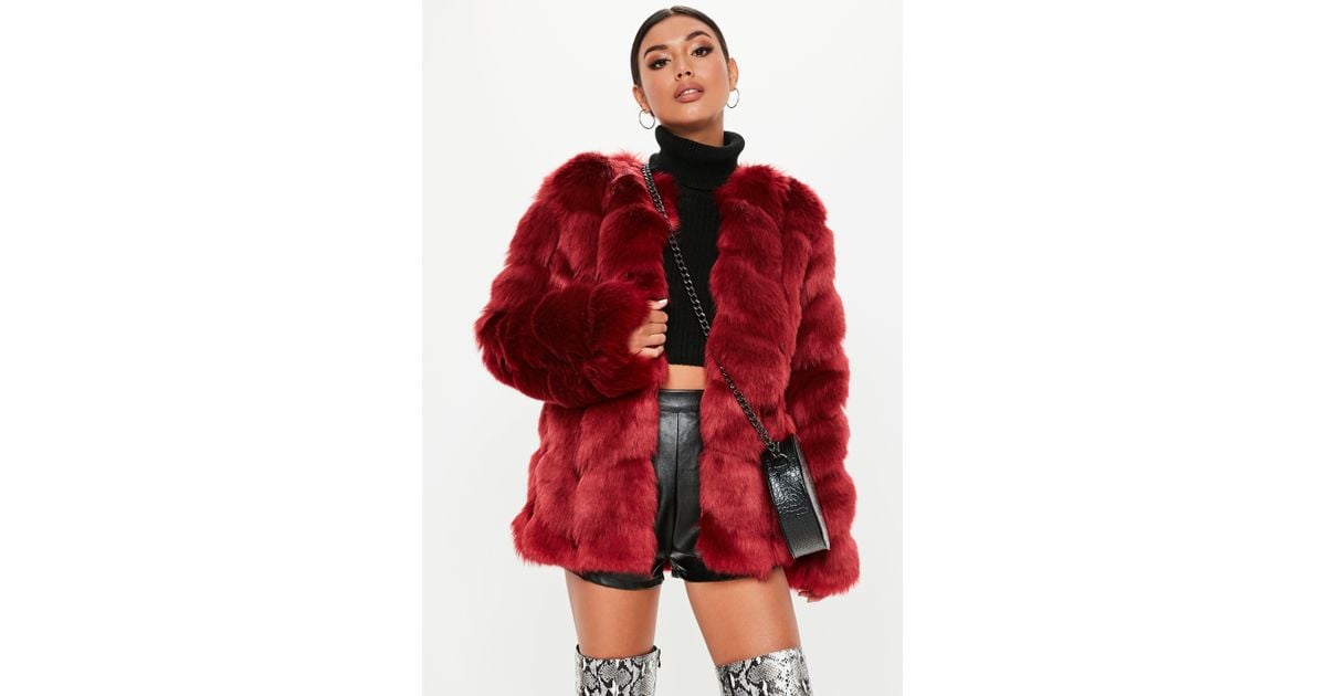 red bubble fur coat