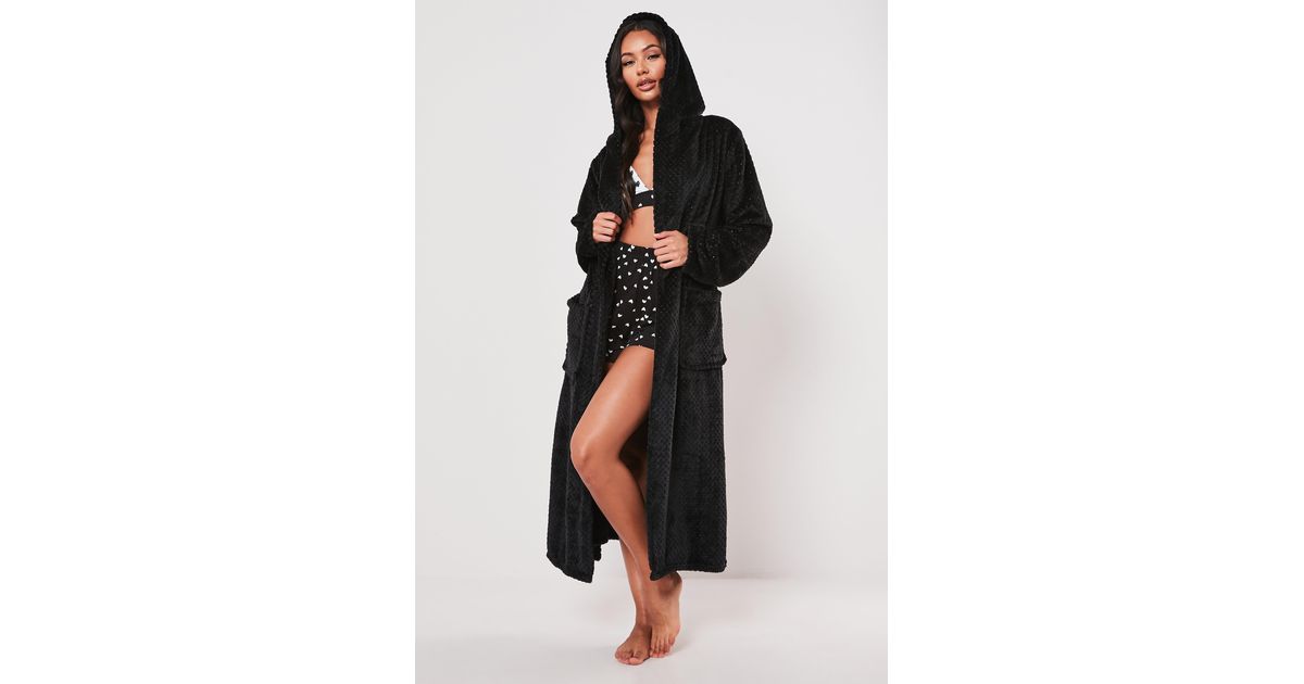 fluffy dressing gown black