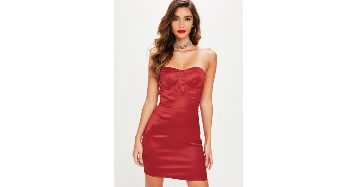 red satin bandeau dress