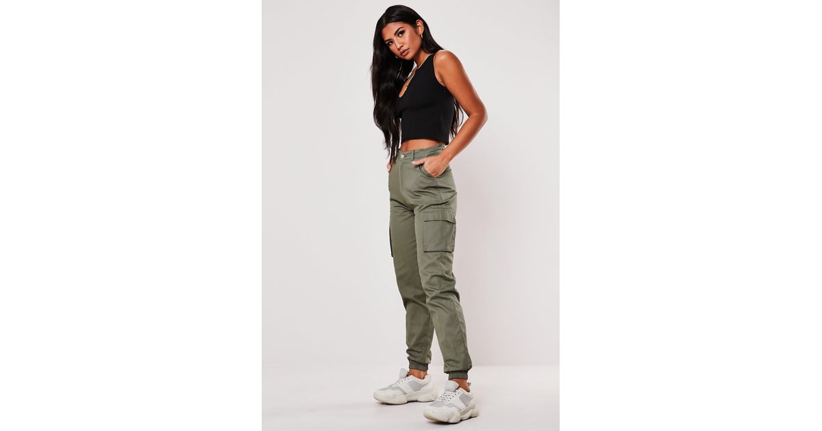 khaki plain cargo trousers