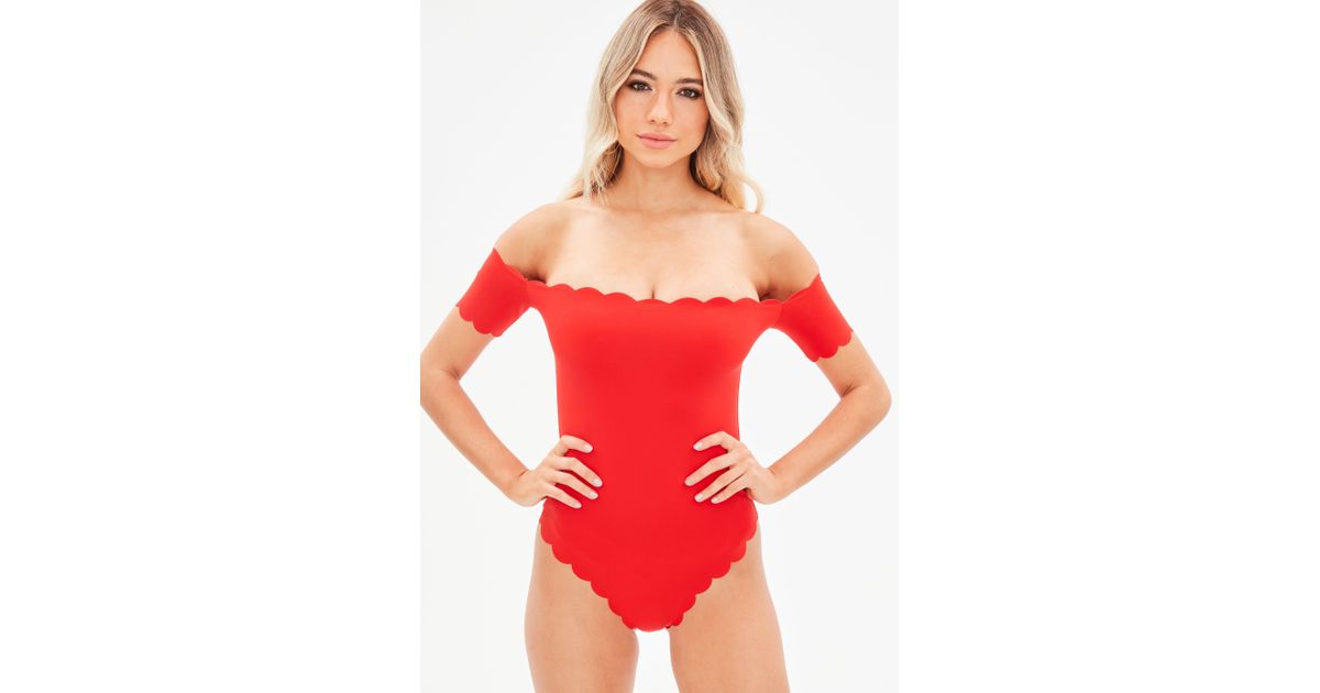 red bardot swimsuit