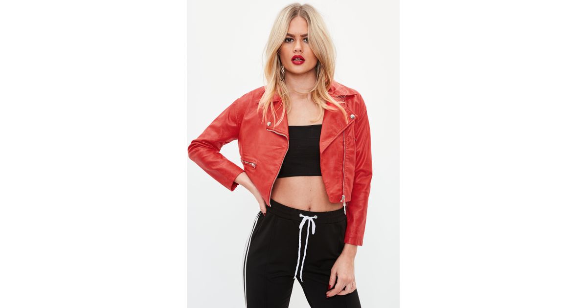 petite red leather jacket