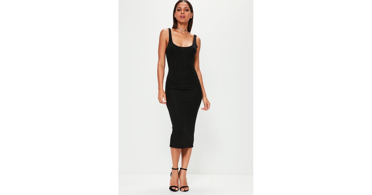black scoop neck midi dress