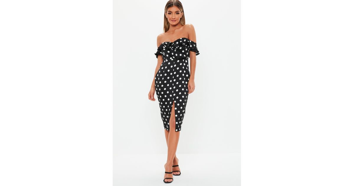 polka dot bardot midi dress