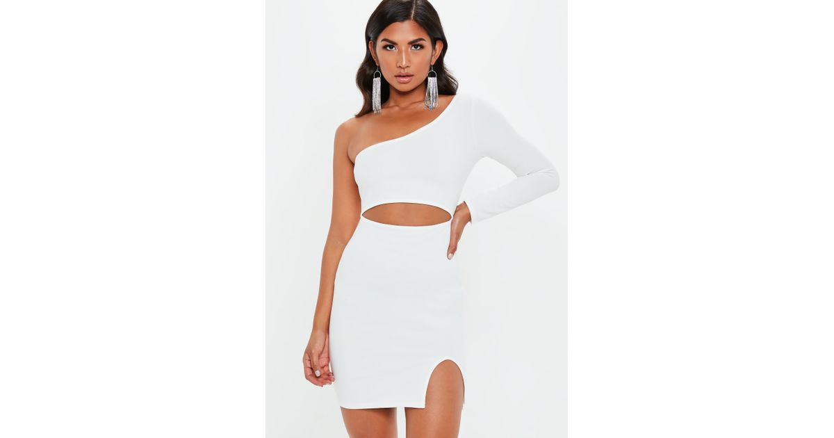 white one shoulder cut out dress