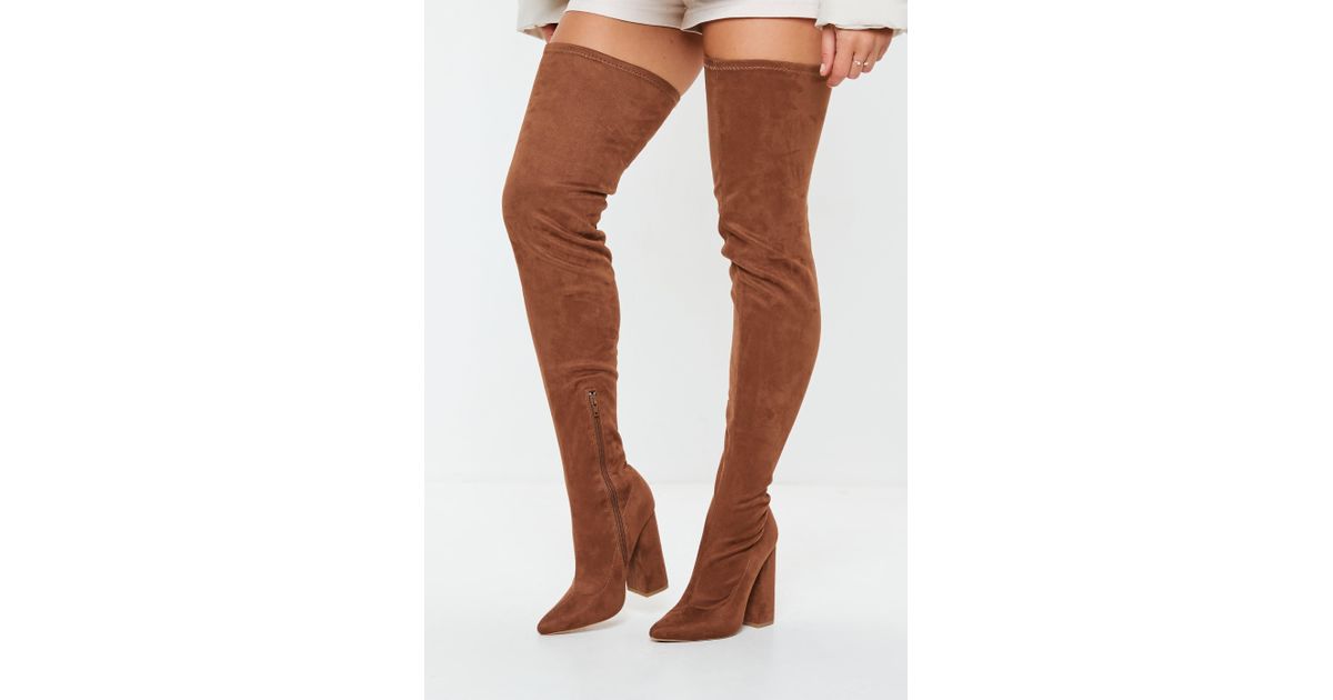 brown over the knee heel boots