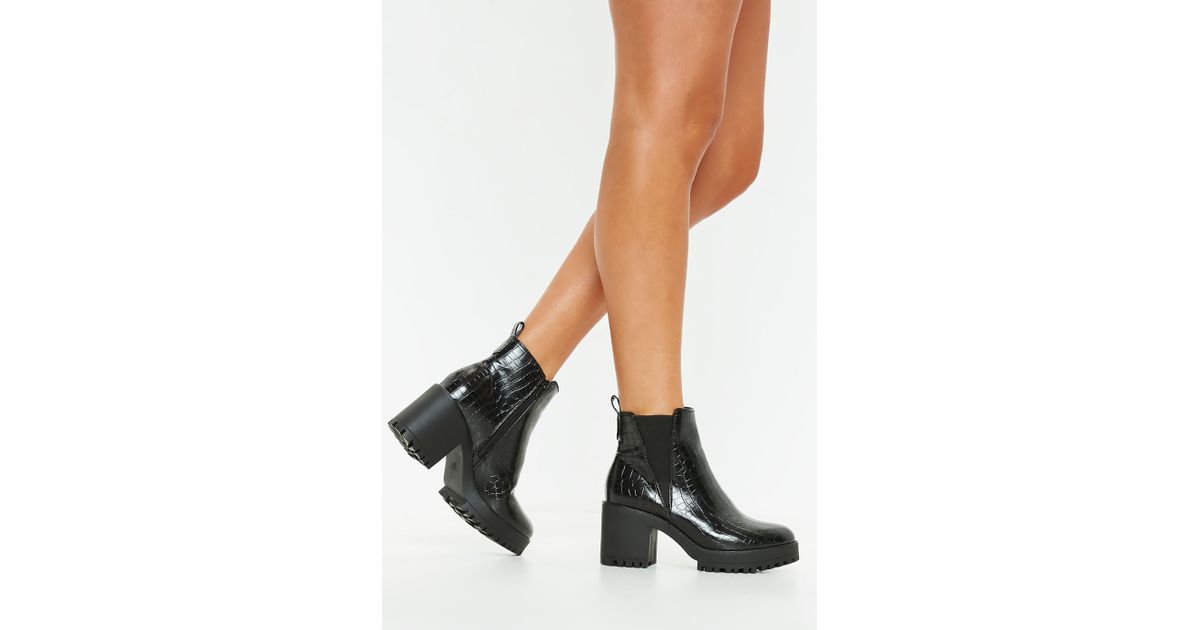 Missguided Black Croc Chunky Chelsea 