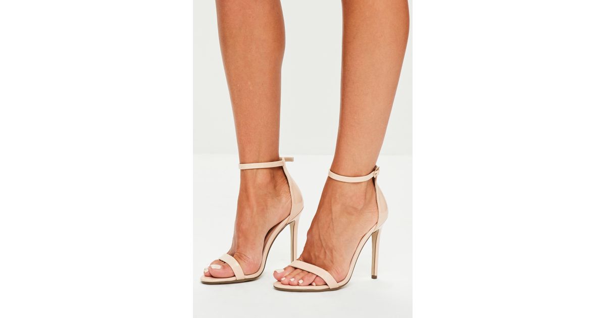 Missguided Nude Patent Ankle Strap Heels in Natural - Lyst
