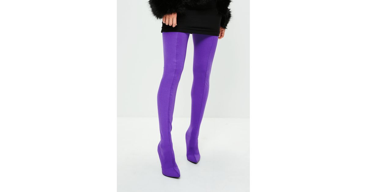 purple thigh high boots