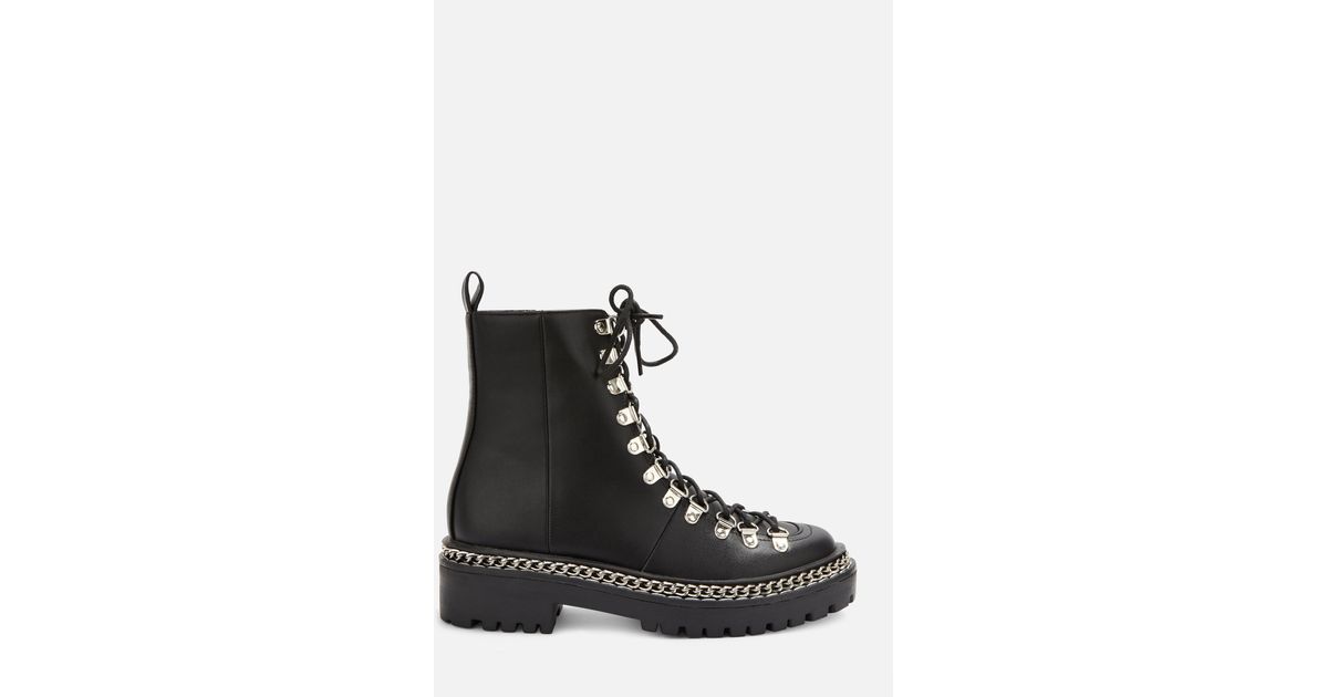 black chunky chain lace up ankle boots