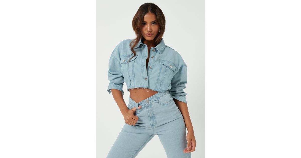 light blue cropped denim jacket