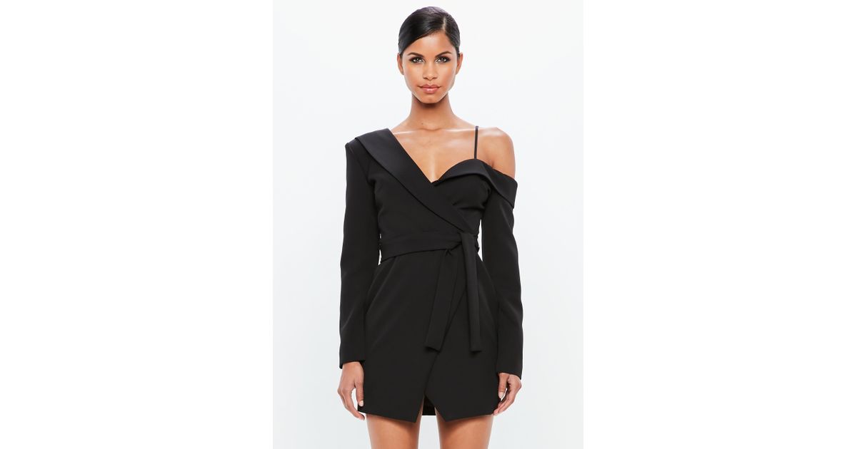 one shoulder tuxedo mini dress