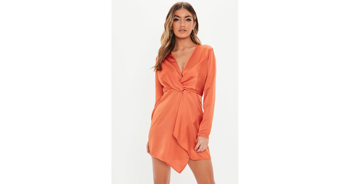 rust satin wrap dress