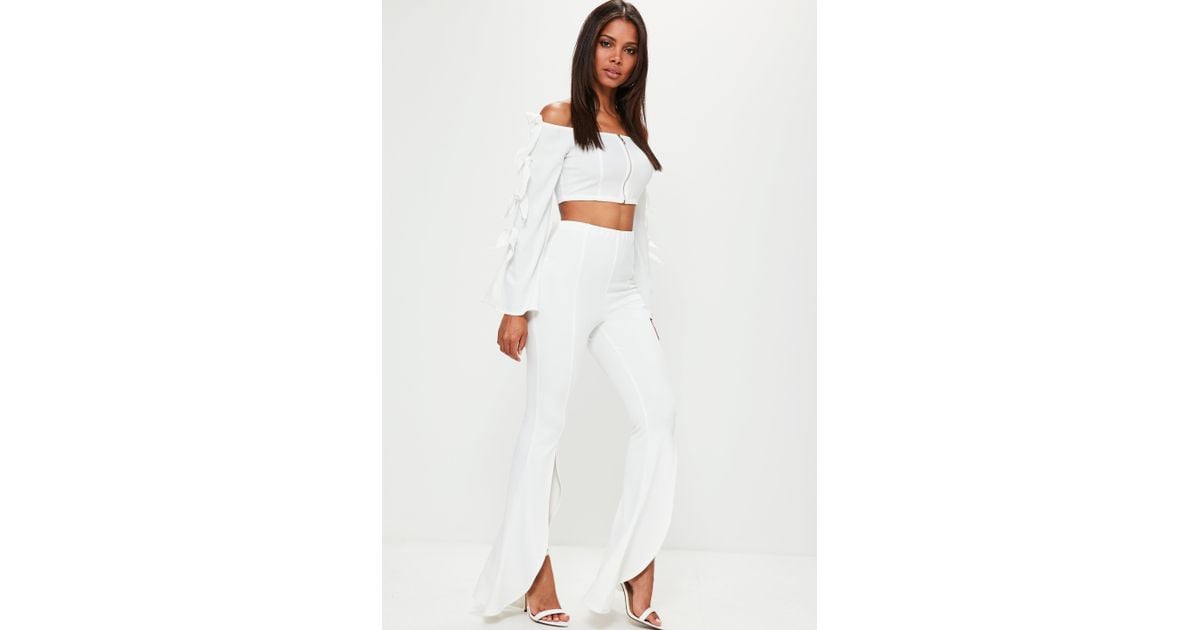 Missguided White Split Front Flare Trousers - Lyst