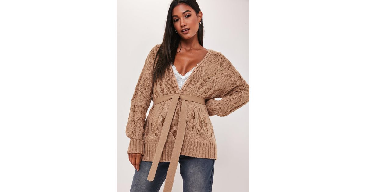 camel belted cardigan