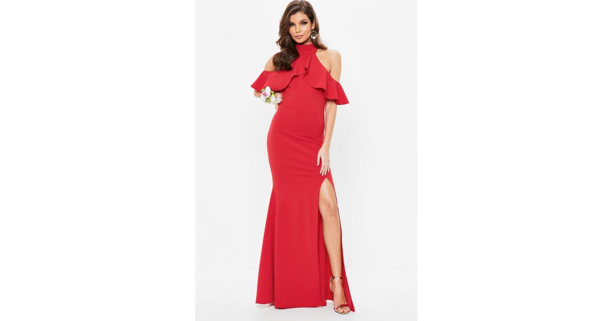 red frill maxi dress