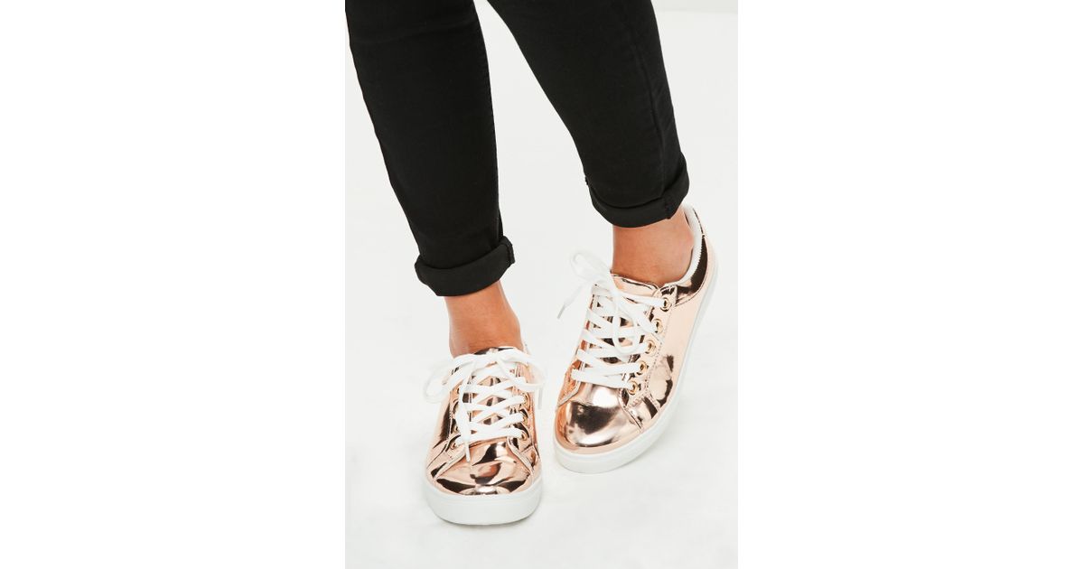 rose gold metallic trainers