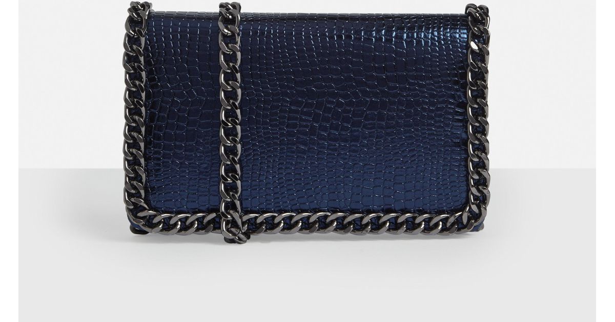 Lyst Missguided Navy Snake Print Chain Cross Body Bag In Blue