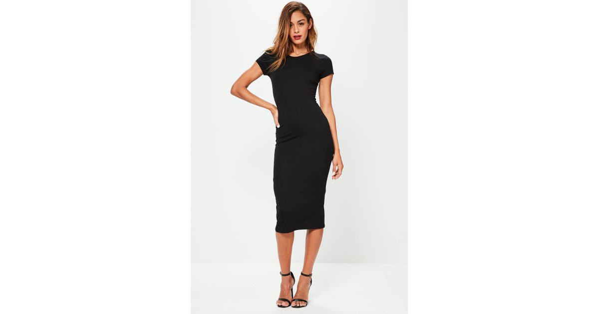 missguided black short sleeve midi dress