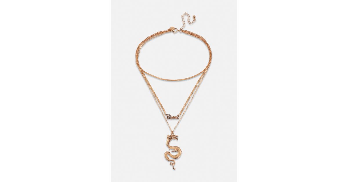 Download Missguided Look Blessed Dragon Layered Necklace In Gold Metallic Lyst