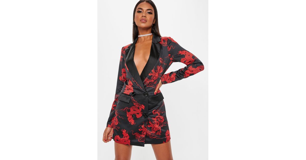 black dragon print blazer dress