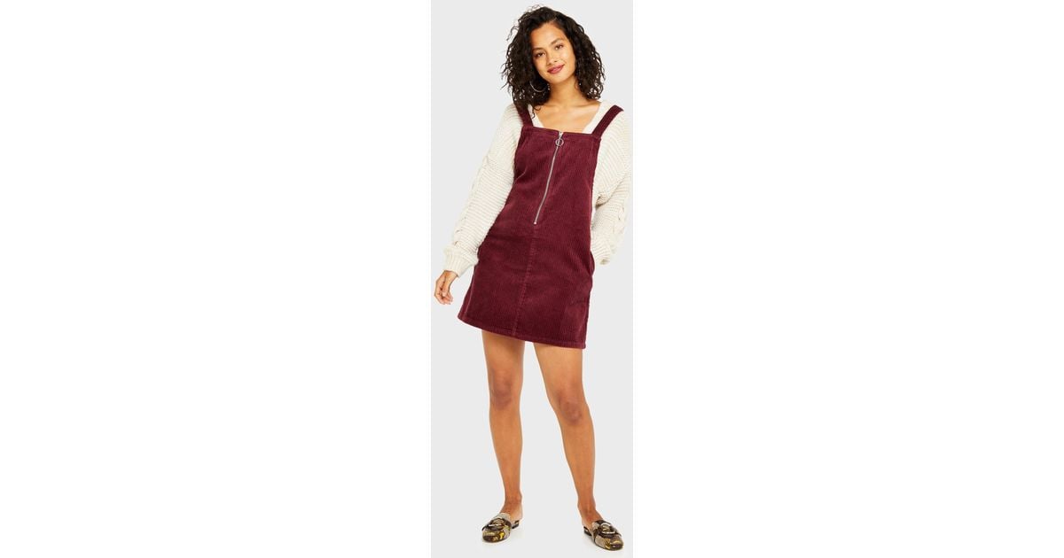 maroon pinafore dress