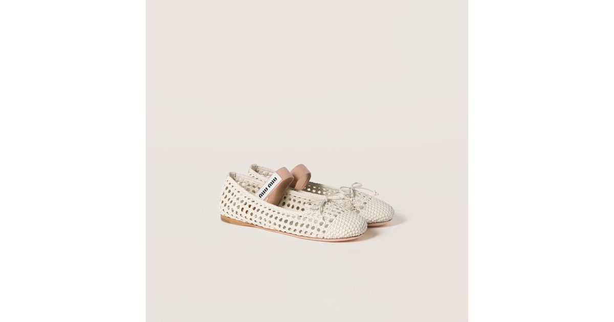 Miu Miu Woven Nappa Leather Ballerinas in Natural | Lyst
