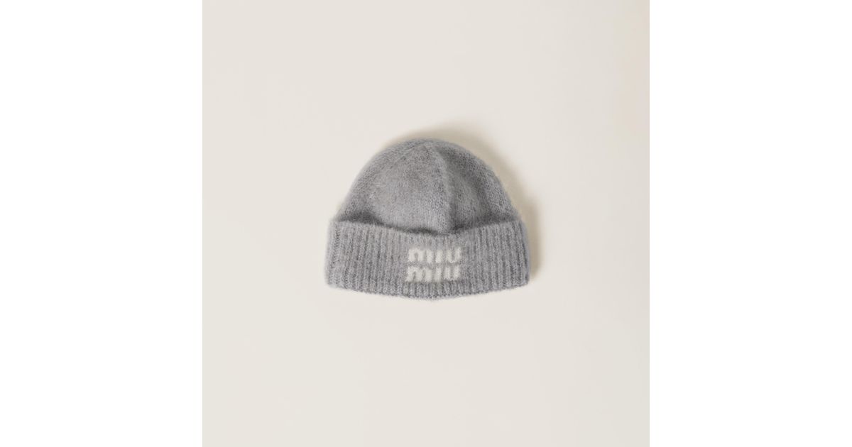 Miu Miu Mohair Beanie in Gray | Lyst