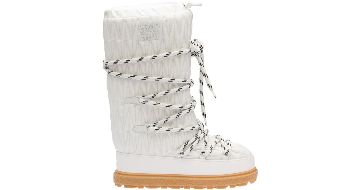 Miu Miu Recycled Nylon Après-ski Boots in White | Lyst