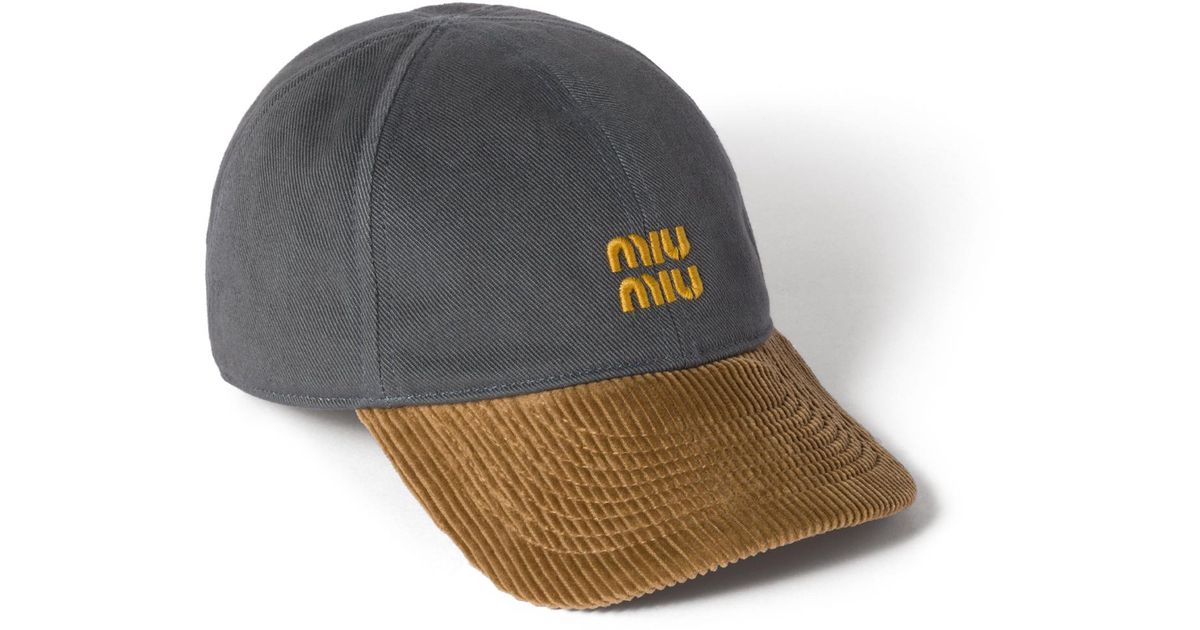 MIU MIU | DENIM & CORDUROY BASEBALL CAP GREY キャップ UNISEX Miu Miu: Gray Denim & Corduroy Baseball Cap | SSENSE Canada