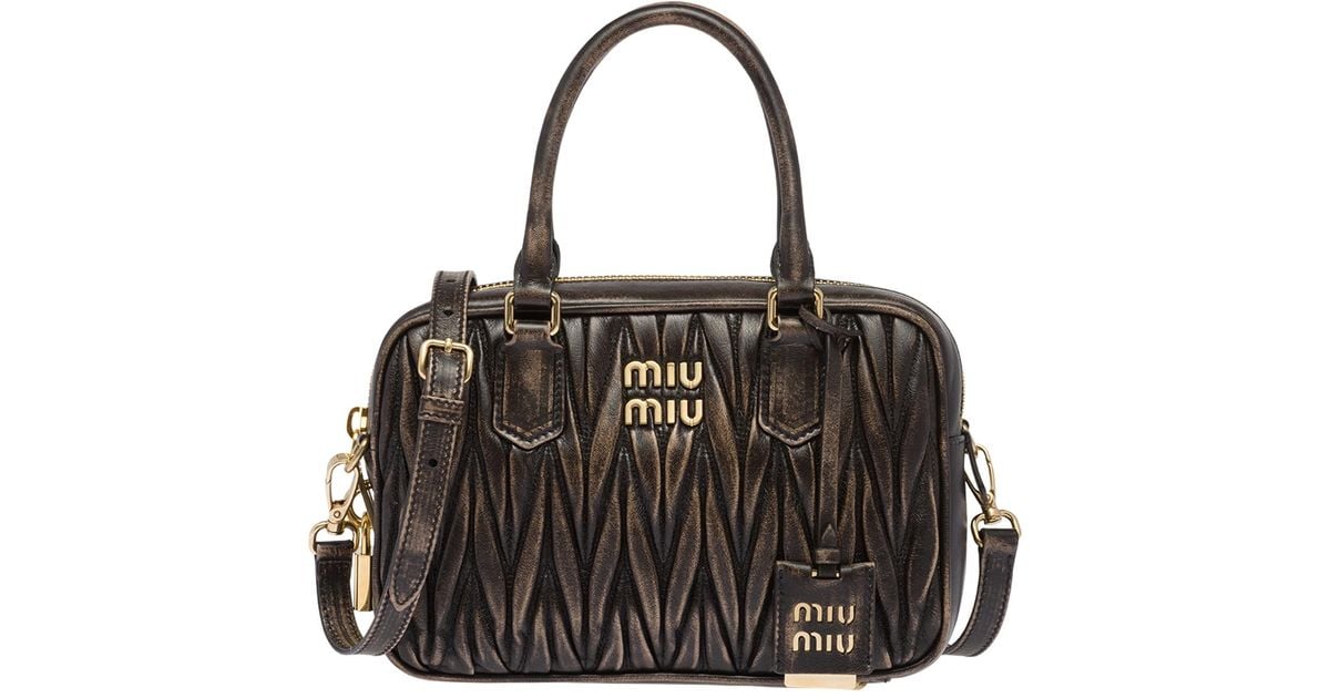 Miu Miu Matelassé Nappa Leather Top-handle Bag in Black