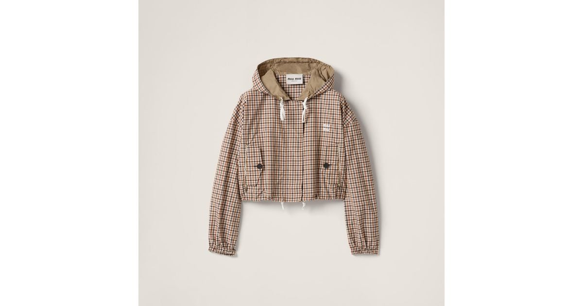 Check Technical Jacket Miu Miu Vichy Check Technical Fabric Blouson Jacket in Natural | Lyst