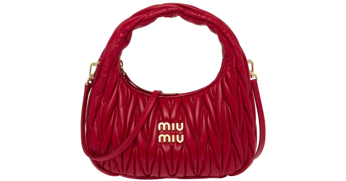 Miu Miu Miu Wander Matelassé Nappa Leather Mini Hobo Bag in Red | Lyst