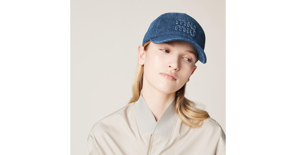 Miu Miu Denim Baseball Cap in Blue | Lyst