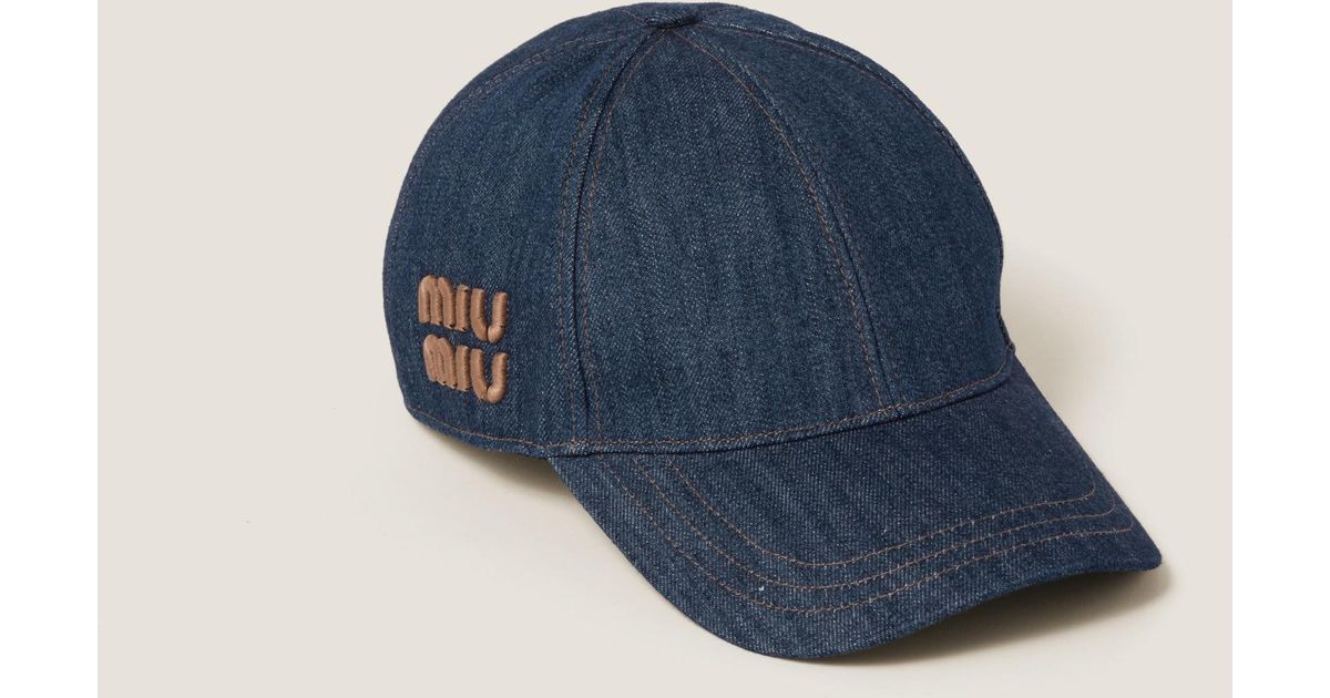 Miu Miu Logo-Embroidered Denim Baseball Cap in Blue | Lyst