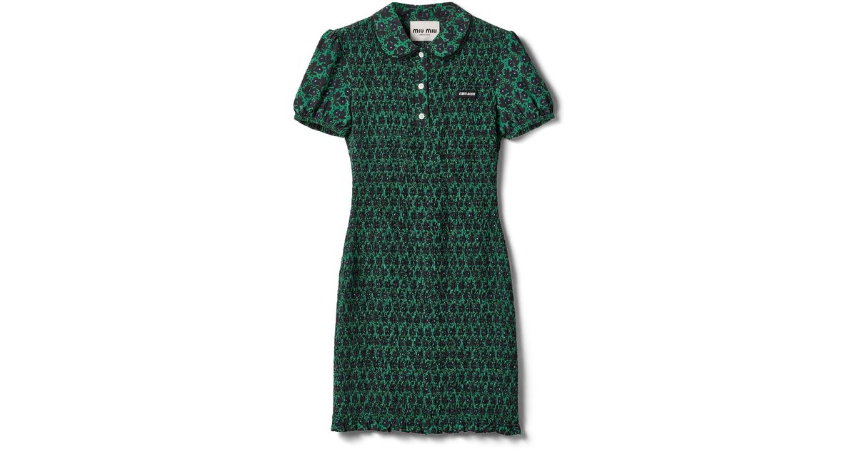 Miu Miu Crêpe De Chine Mini-Dress in Green