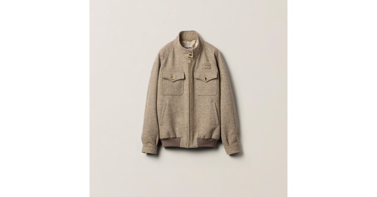 ブルゾン MIU MIU CHEVRON WOOL PADDED BOMBER JACKET Miu Miu Chevron Oversized Zip Up Bomber Jacket