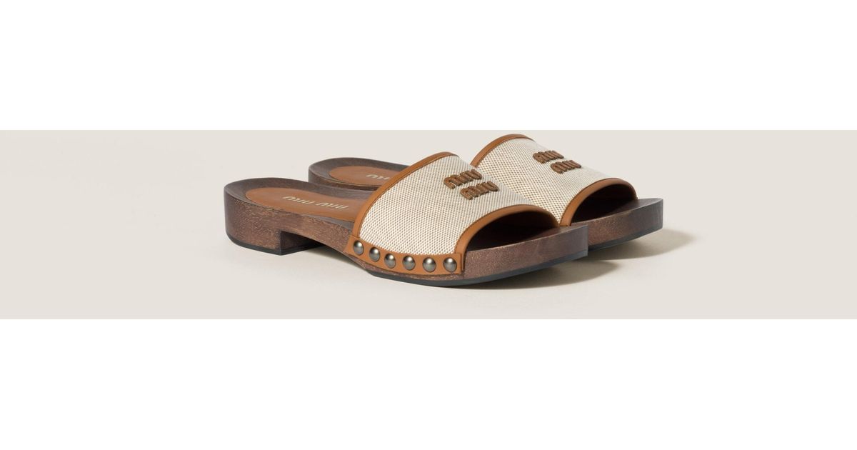 Miu Miu Canvas And Leather Clogs | Lyst