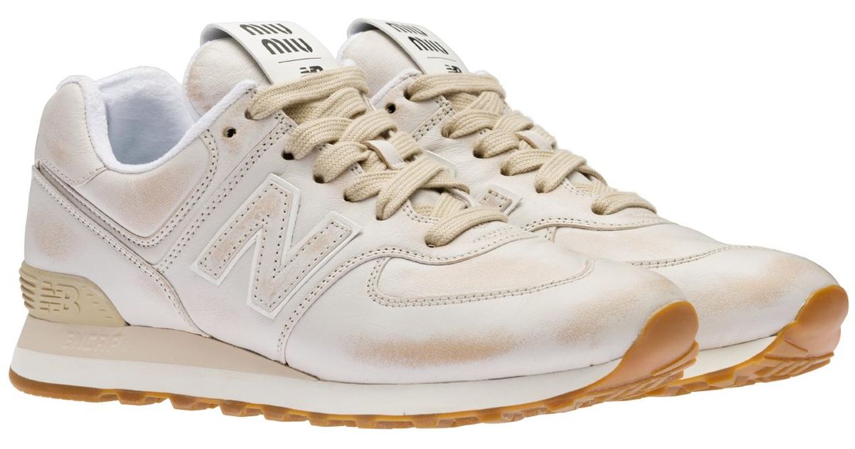 Miu Miu Women's Used Effect Leather Sneakers White