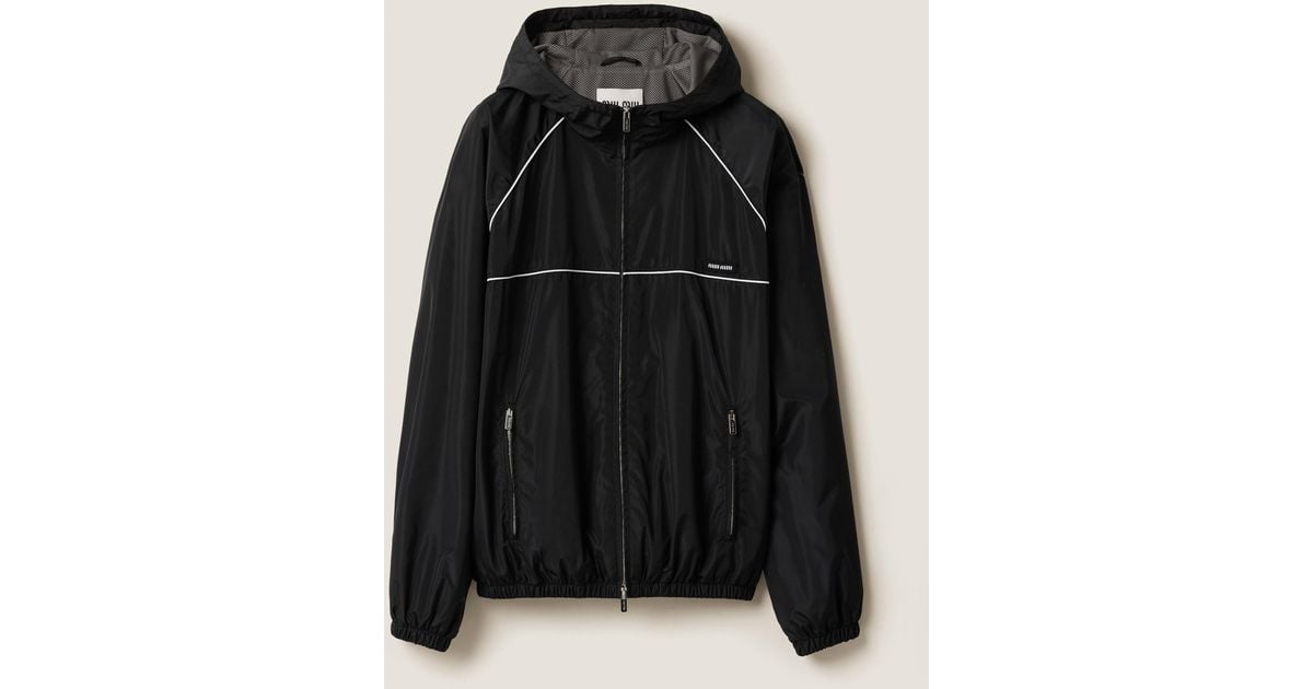 Miu Miu Technical Silk Zipper Blouson Jacket in Black | Lyst