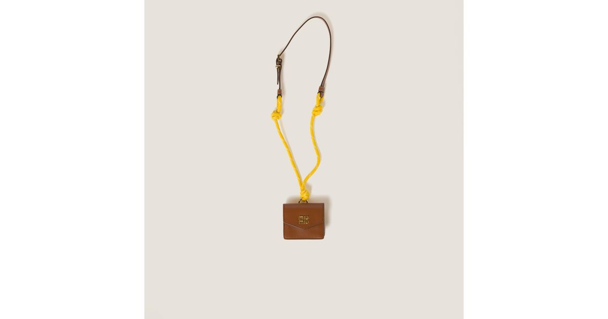 【関税&送料込】Miu Miu Cord Leather And l Trick Miu Miu Leather, Cord, And Metal Trick in Natural | Lyst