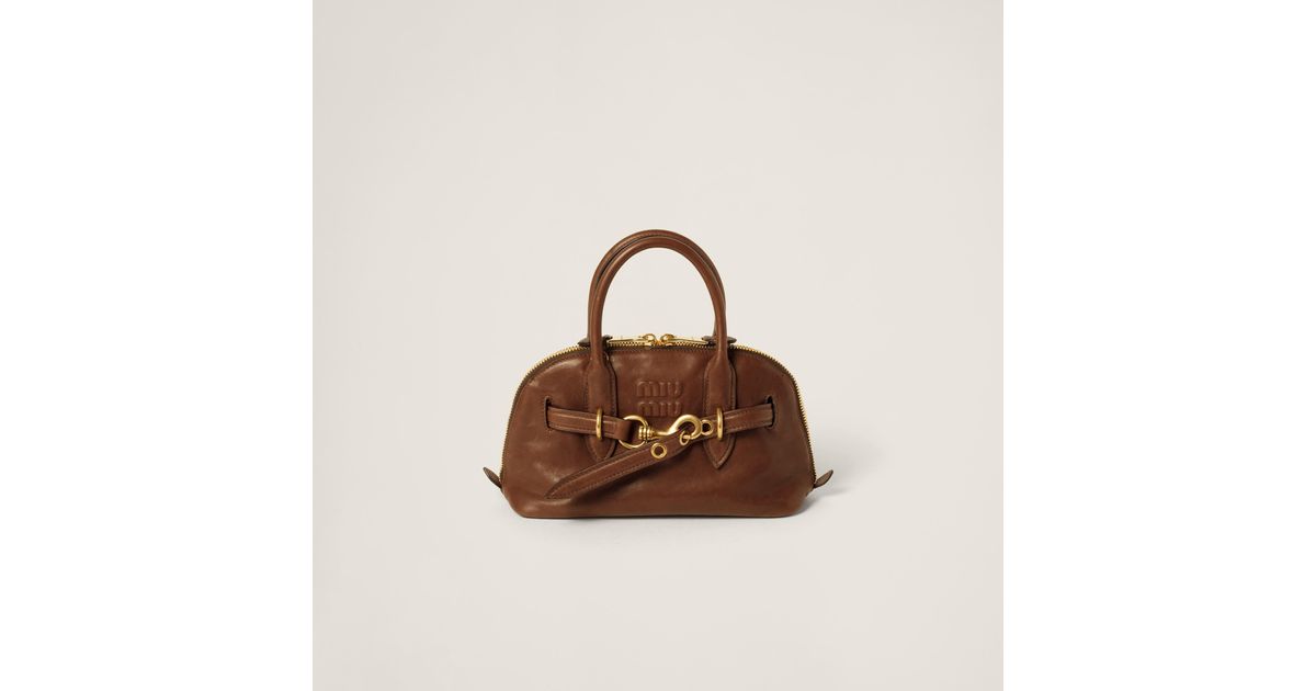 Bella Leather Top Handle Bag 2026.Miu Miu Aventure Nappa Leather Top-Handle Bag in Brown | Lyst