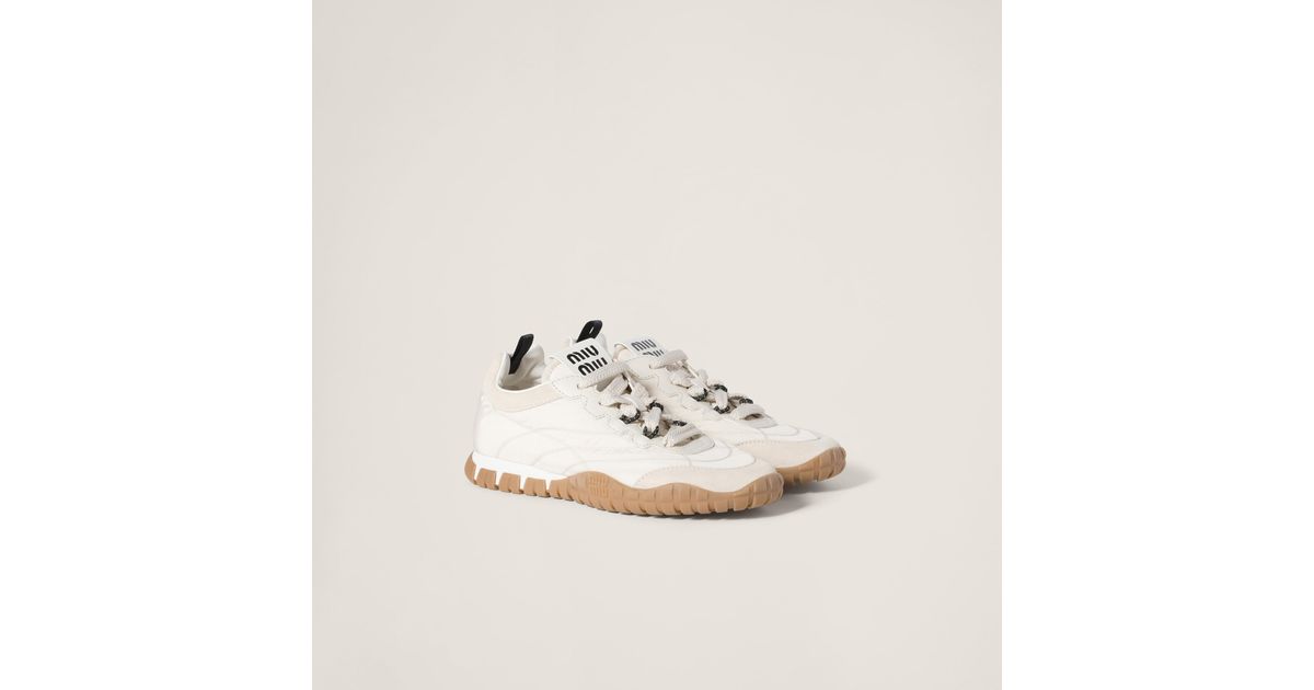 【MiuMiu】Tyre technical fabric and suede sneakers Miu Miu Tyre Technical Fabric and Suede Sneakers | Saks