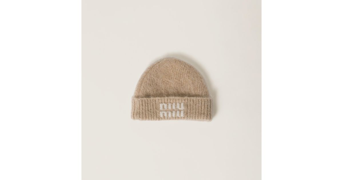 miu miu モヘア ビーニー M Miu Miu Mohair Beanie in Natural | Lyst