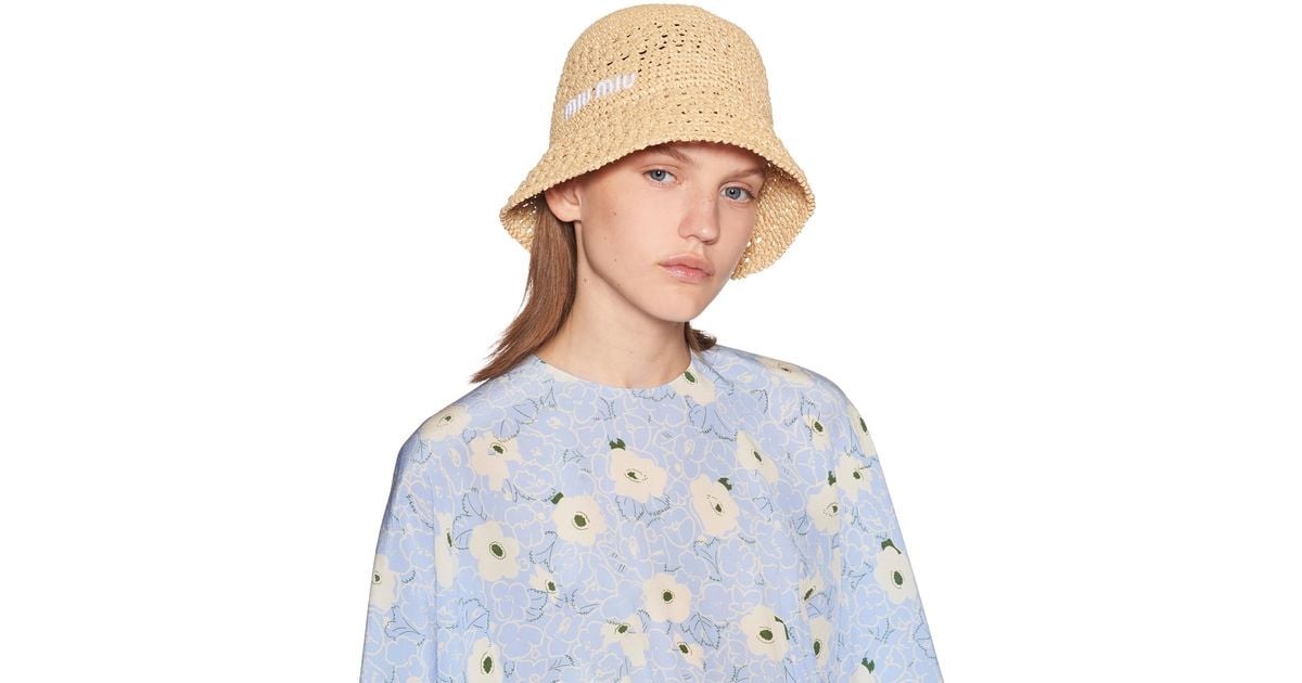 【miu miu】ウーブンファブリック ハット Miu Miu Woven Fabric Hat in Natural | Lyst