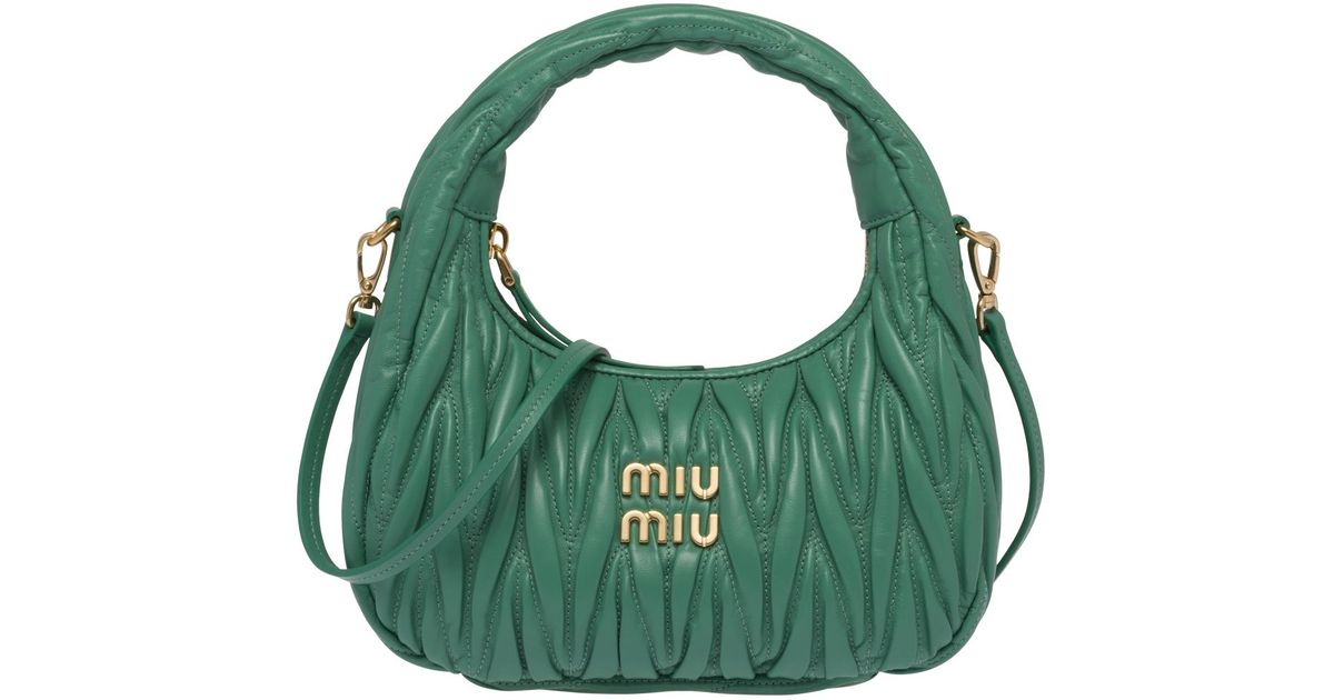 Miu Miu Miu Wander Matelassé Nappa Leather Mini Hobo Bag in Green Lyst UK