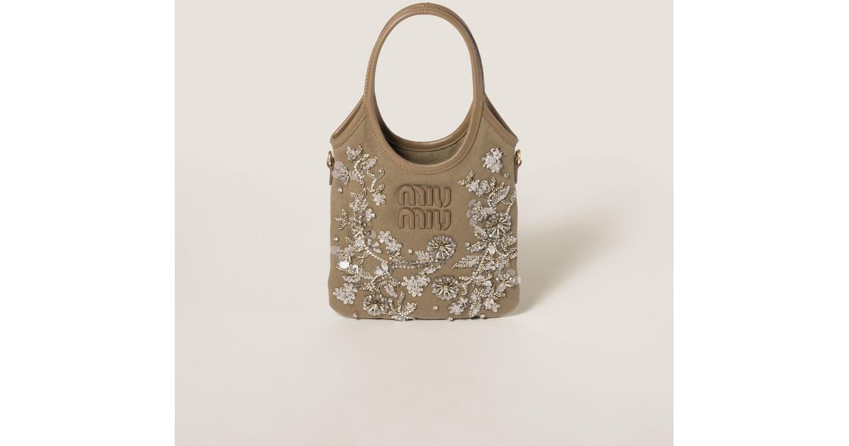 ハンドバッグ MIU MIU 5BA281_2CU8_F0244 IVY EMBROIDERED GABARDINE BAG Chalk Ivy Embroidered Gabardine Bag | Miu Miu