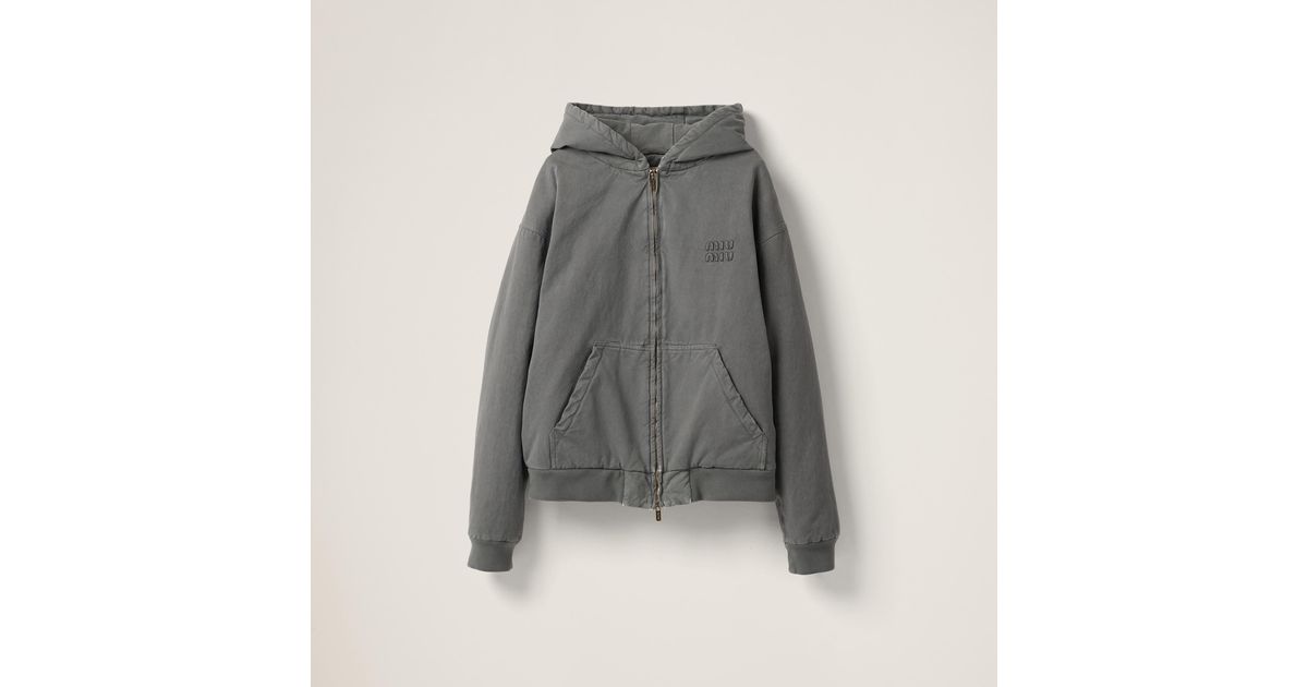 Miu Miu Garment-Dyed Blouson Jacket With Embroidered Logo in