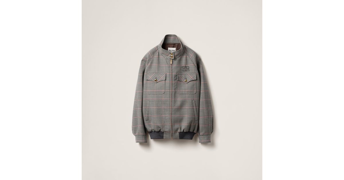 Miu Miu Checked Blouson Jacket in Gray | Lyst