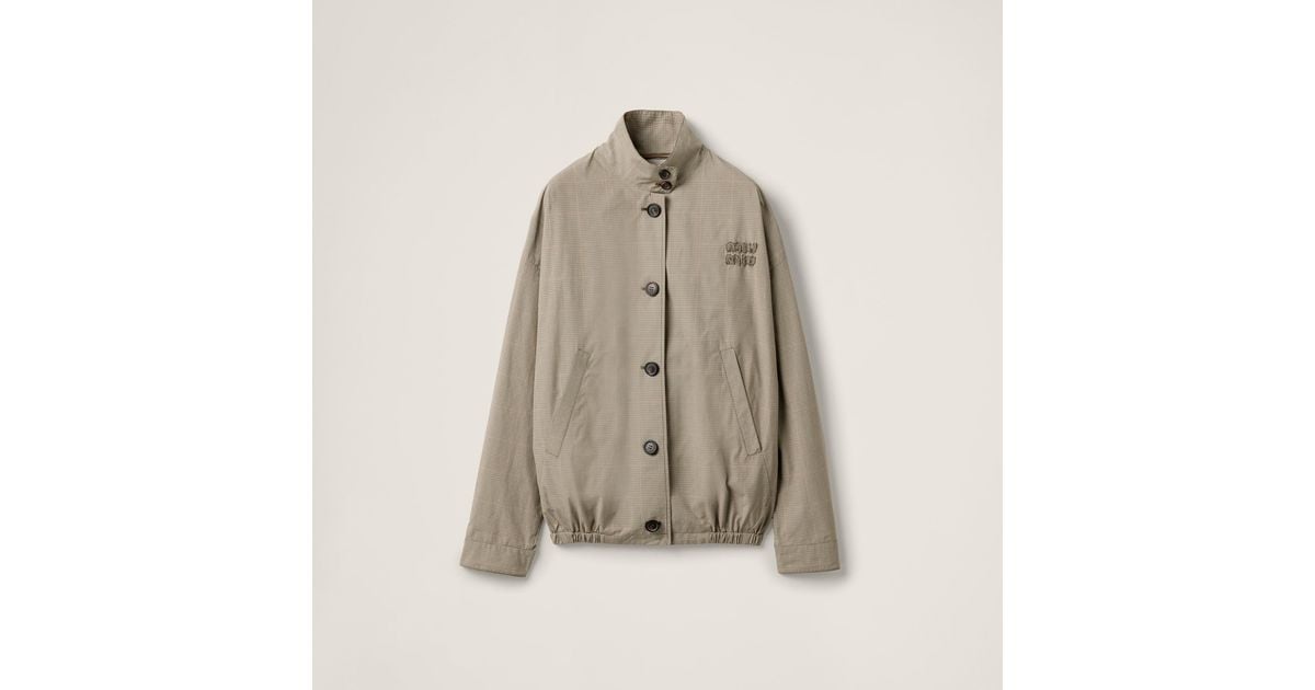 Check Technical Jacket Miu Miu Technical Check Blouson Jacket in Natural | Lyst